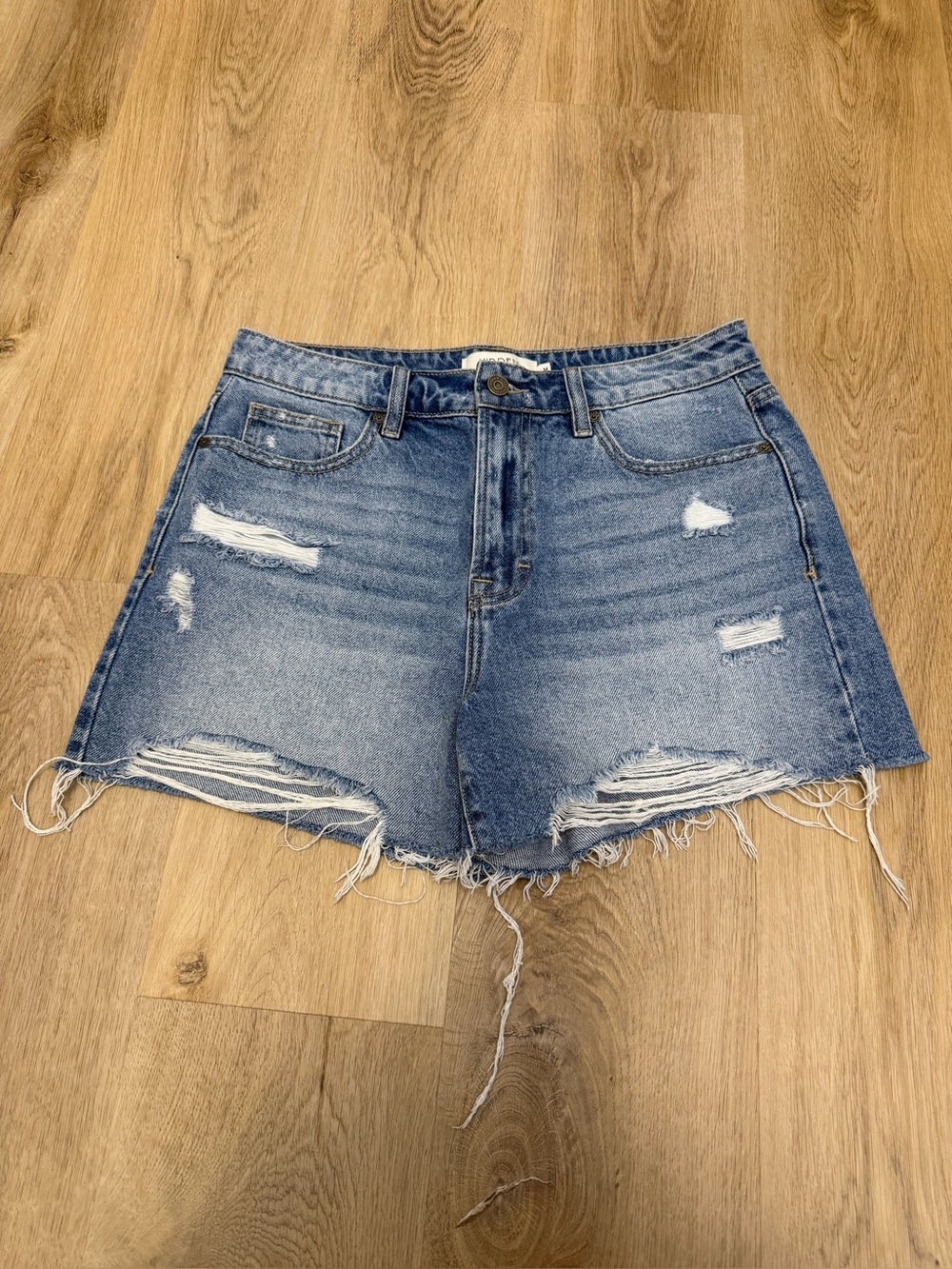 Hidden Blue Distressed High Rise Denim Shorts